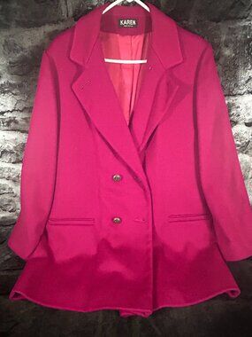 VTG KAREN Hot Pink 100% Wool Coat Womens Large Mid Length Classic Winter Color